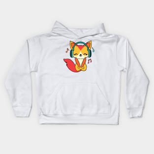 Happy fox with headphones Kids Hoodie